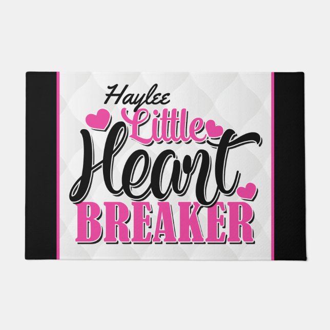 Personalisiert NAME Pink Kleiner Herzschlag Fußmatte (Vorderseite)