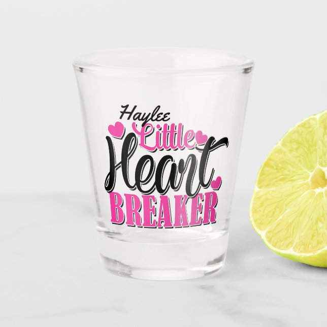 Personalisiert NAME Pink Kleiner Herzschlag Schnapsglas (Vorderseite)