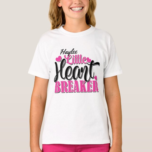 Personalisiert NAME Pink Kleiner Herzschlag T-Shirt (Vorderseite)