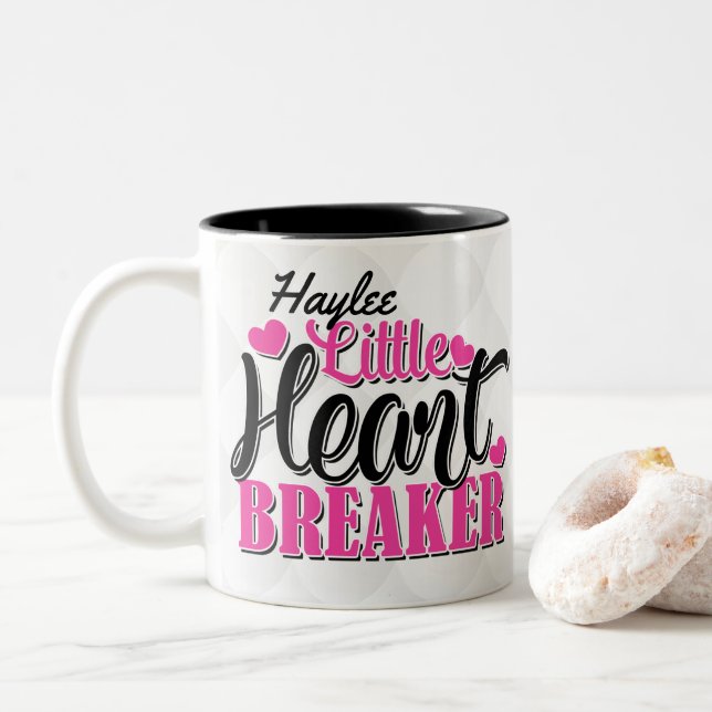 Personalisiert NAME Pink Kleiner Herzschlag Zweifarbige Tasse (Mit Donut)