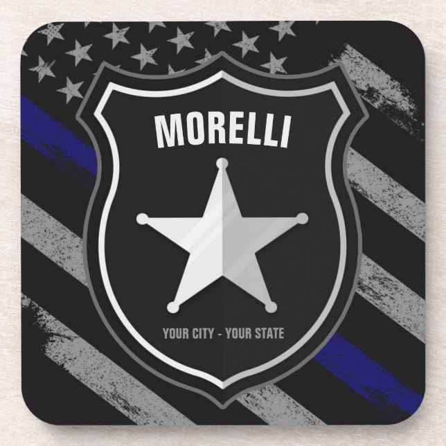 Personalisiert NAME Police Officer Sheriff Polizis Getränkeuntersetzer (Vorderseite)