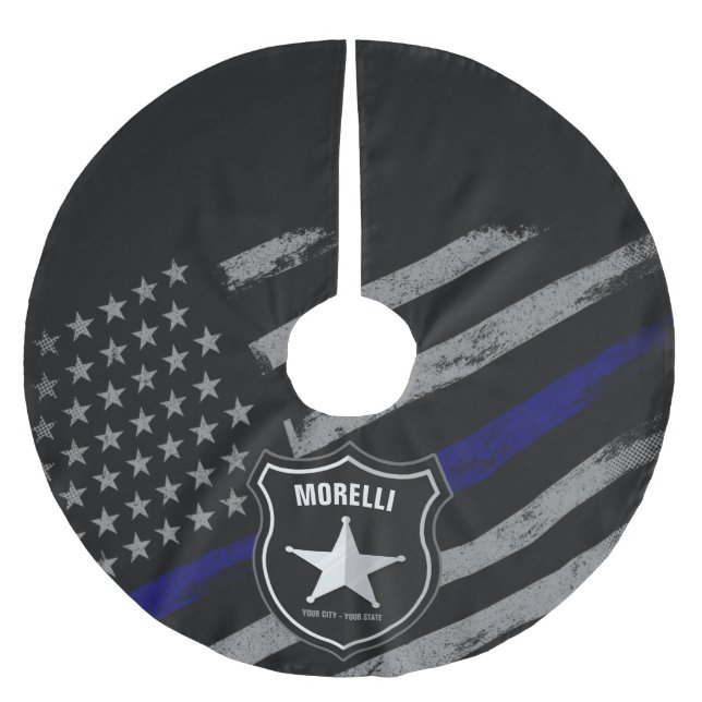 Personalisiert NAME Police Officer Sheriff Polizis Polyester Weihnachtsbaumdecke (Vorderseite)