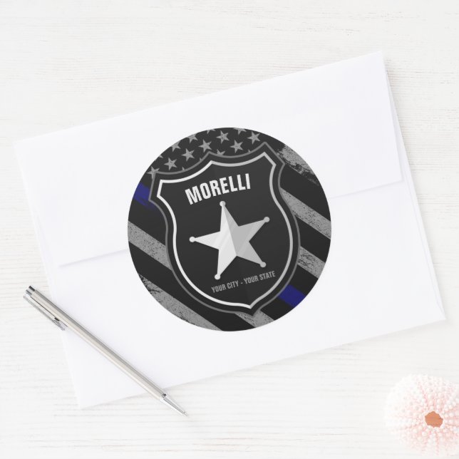 Personalisiert NAME Police Officer Sheriff Polizis Runder Aufkleber (Umschlag)
