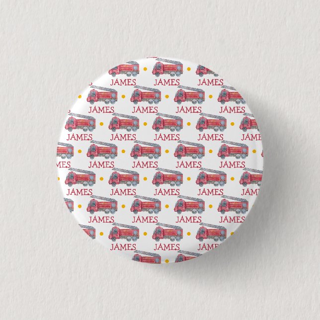 Personalisiert Name Red Fire LKW Party Button (Vorderseite)