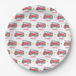 Personalisiert Name Red Fire LKW Party Pappteller