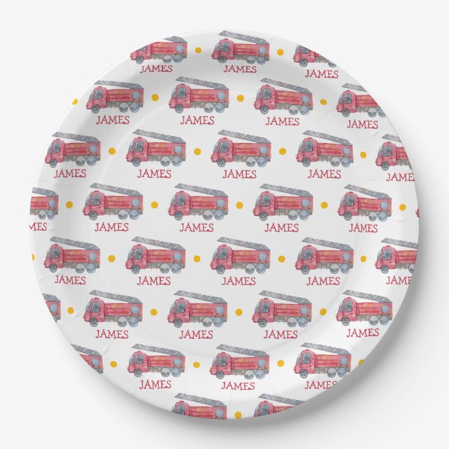 Personalisiert Name Red Fire LKW Party Pappteller (Vorderseite)
