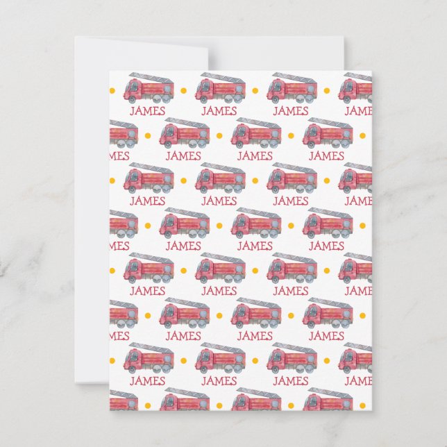 Personalisiert Name Red Fire LKW Party RSVP Karte (Vorderseite)
