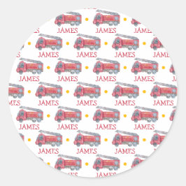 Personalisiert Name Red Fire LKW Party Runder Aufkleber