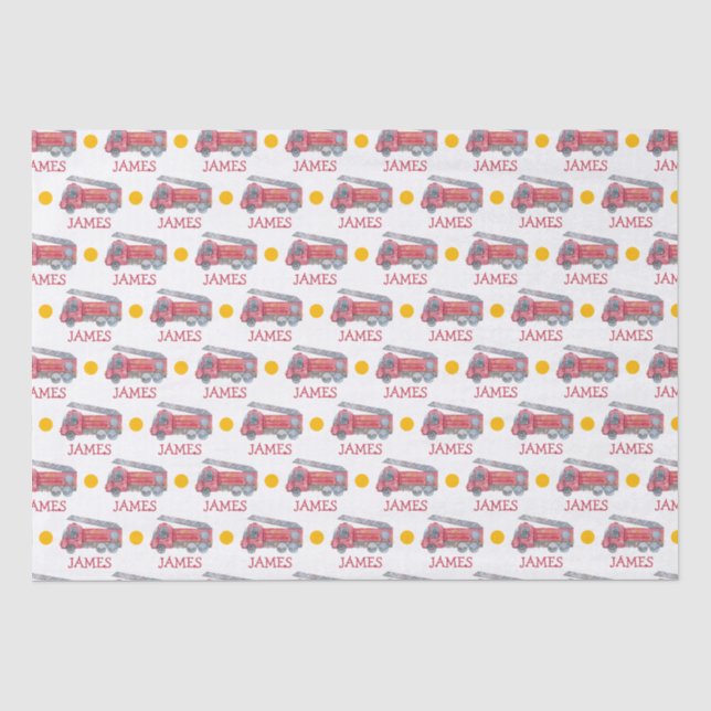 Personalisiert Name Red Fire LKW Party Seidenpapier (Vorderseite)