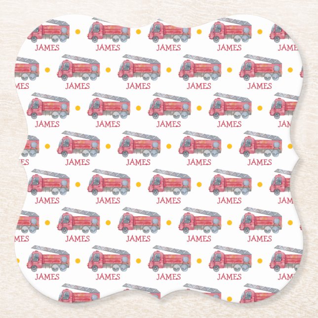Personalisiert Name Red Fire LKW Party Untersetzer (Vorderseite)
