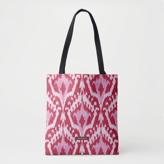 Personalisiert Name Red Ikat Pattern Bridesmaid Tasche (Vorderseite)