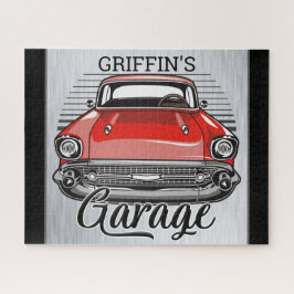Personalisiert NAME Retro Red Classic Autogarage