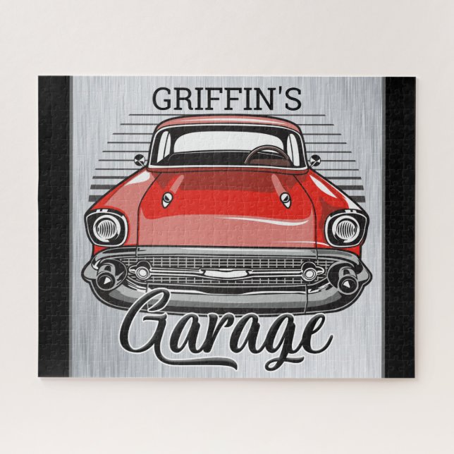 Personalisiert NAME Retro Red Classic Autogarage (Horizontal)
