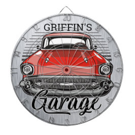 Personalisiert NAME Retro Red Classic Autogarage Dartscheibe