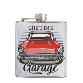 Personalisiert NAME Retro Red Classic Autogarage Flachmann