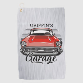 Personalisiert NAME Retro Red Classic Autogarage Golfhandtuch