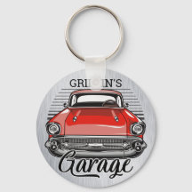 Personalisiert NAME Retro Red Classic Autogarage