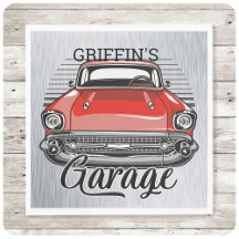 Personalisiert NAME Retro Red Classic Autogarage