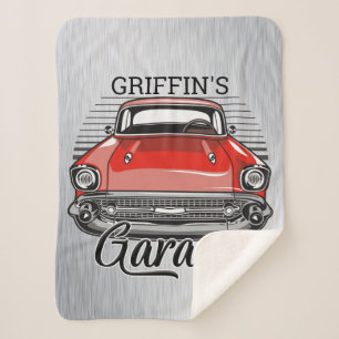 Personalisiert NAME Retro Red Classic Autogarage Sherpadecke