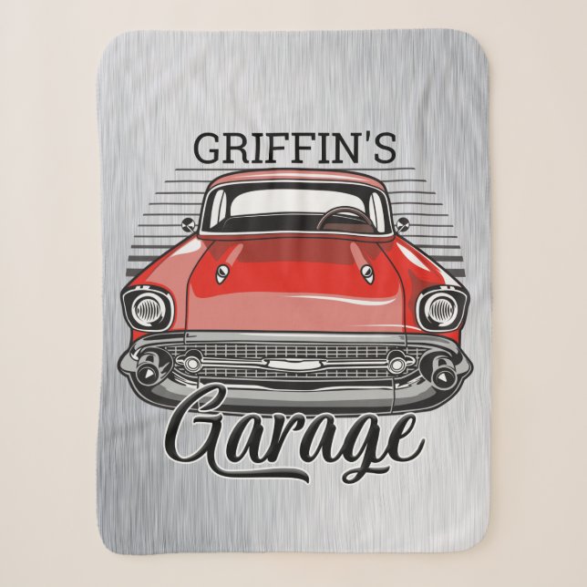Personalisiert NAME Retro Red Classic Autogarage Sherpadecke (Vorderseite)