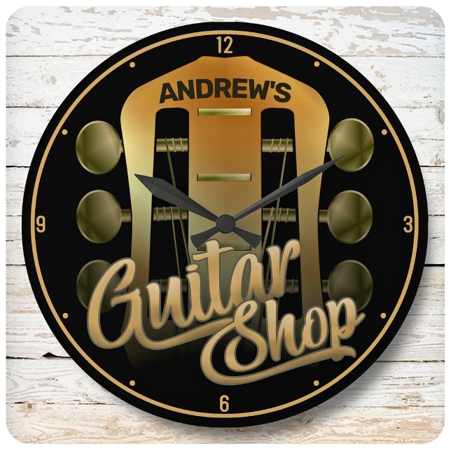 Personalisiert NAME Rock Music Gitarre Shop Musike Große Wanduhr (Von Creator hochgeladen)