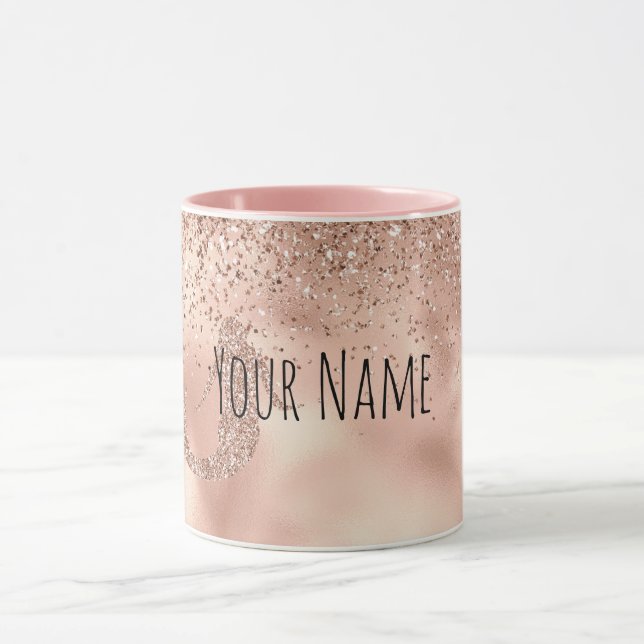 Personalisiert Name Rose Gold Glitzer Mermaid Tasse (Zentrum)