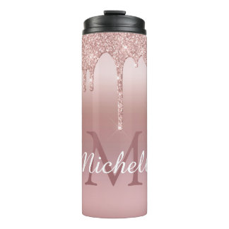Personalisiert Name Rose Gold Glitzer Tropfen Thermosbecher