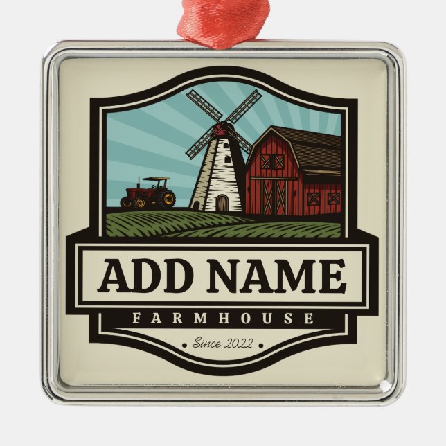 Personalisiert NAME Rustikales Bauernhaus Alte Win Ornament Aus Metall (Vorne)