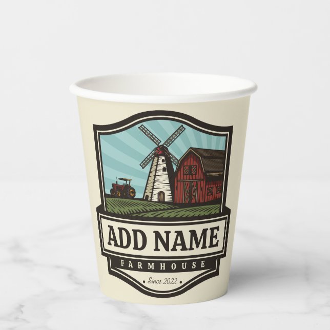 Personalisiert NAME Rustikales Bauernhaus Alte Win Pappbecher (Vorderseite)