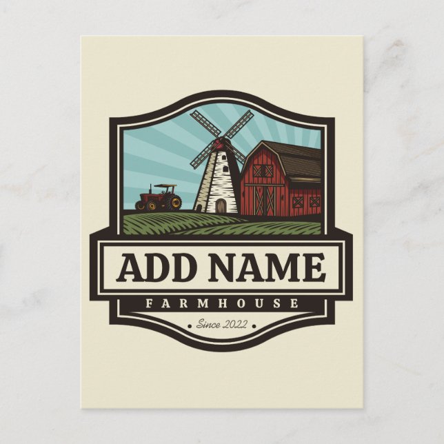 Personalisiert NAME Rustikales Bauernhaus Alte Win Postkarte (Vorderseite)