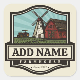 Personalisiert NAME Rustikales Bauernhaus Alte Win Quadratischer Aufkleber