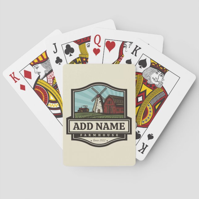 Personalisiert NAME Rustikales Bauernhaus Alte Win Spielkarten (Rückseite)
