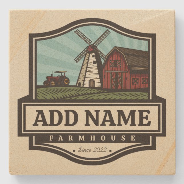 Personalisiert NAME Rustikales Bauernhaus Alte Win Steinuntersetzer (Vorderseite)