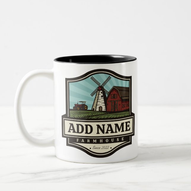Personalisiert NAME Rustikales Bauernhaus Alte Win Zweifarbige Tasse (Links)