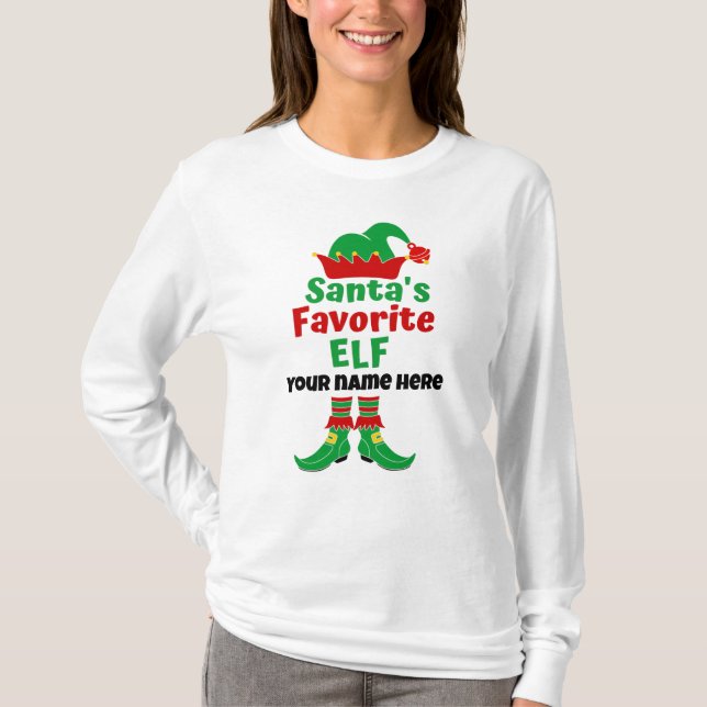 Personalisiert Name Santa's Lieblings-Elf-T - Shir T-Shirt (Vorderseite)