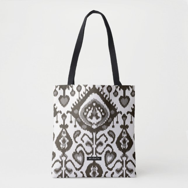 Personalisiert Name schwarz Ikat Pattern Bridesmai Tasche (Vorderseite)