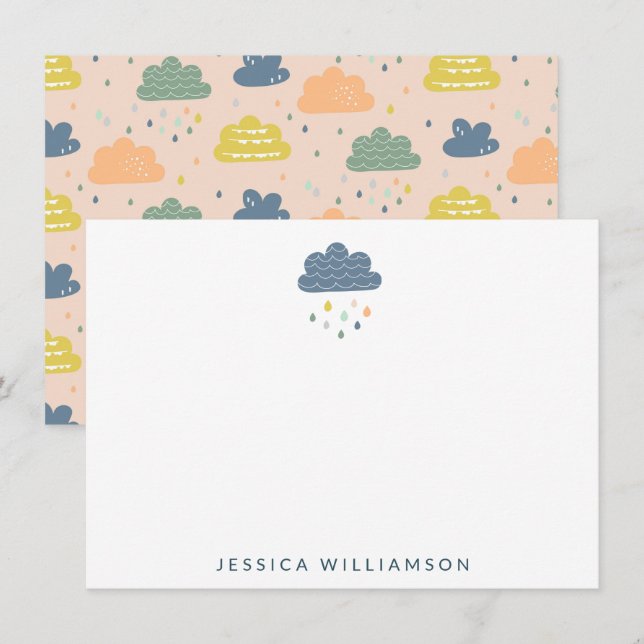 Personalisiert Name Stationery Cloud Rain Kids Dankeskarte (Vorne/Hinten)