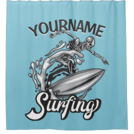 Personalisiert NAME Surfer Big Wave Skeleton Surfe Duschvorhang