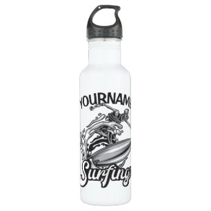 Personalisiert NAME Surfer Big Wave Skeleton Surfe Edelstahlflasche