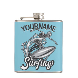 Personalisiert NAME Surfer Big Wave Skeleton Surfe Flachmann