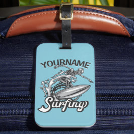 Personalisiert NAME Surfer Big Wave Skeleton Surfe Gepäckanhänger
