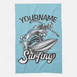 Personalisiert NAME Surfer Big Wave Skeleton Surfe Geschirrtuch