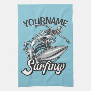 Personalisiert NAME Surfer Big Wave Skeleton Surfe Geschirrtuch