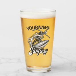 Personalisiert NAME Surfer Big Wave Skeleton Surfe Glas