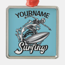Personalisiert NAME Surfer Big Wave Skeleton Surfe Ornament Aus Metall