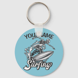 Personalisiert NAME Surfer Big Wave Skeleton Surfe Schlüsselanhänger