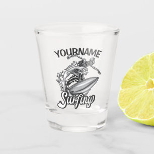 Personalisiert NAME Surfer Big Wave Skeleton Surfe Schnapsglas