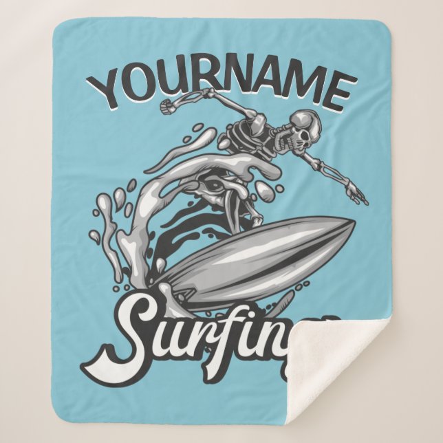 Personalisiert NAME Surfer Big Wave Skeleton Surfe Sherpadecke (Vorderseite)