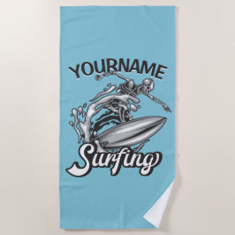 Personalisiert NAME Surfer Big Wave Skeleton Surfe Strandtuch