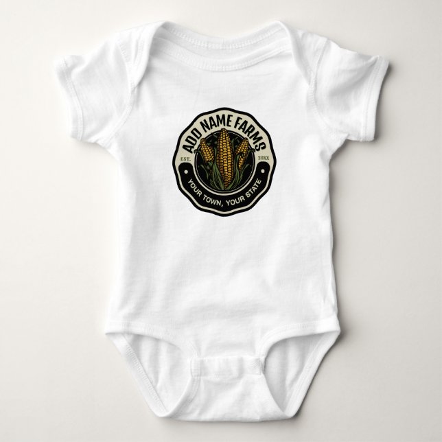 Personalisiert NAME Sweet Corn Garden Farm Bauer Baby Strampler (Vorderseite)
